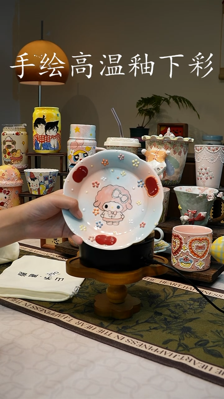 杯子390手绘高温釉下彩
