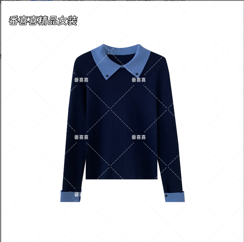 长袖毛针织衫早春学院风针织开衫拼接翻领毛衣假两件