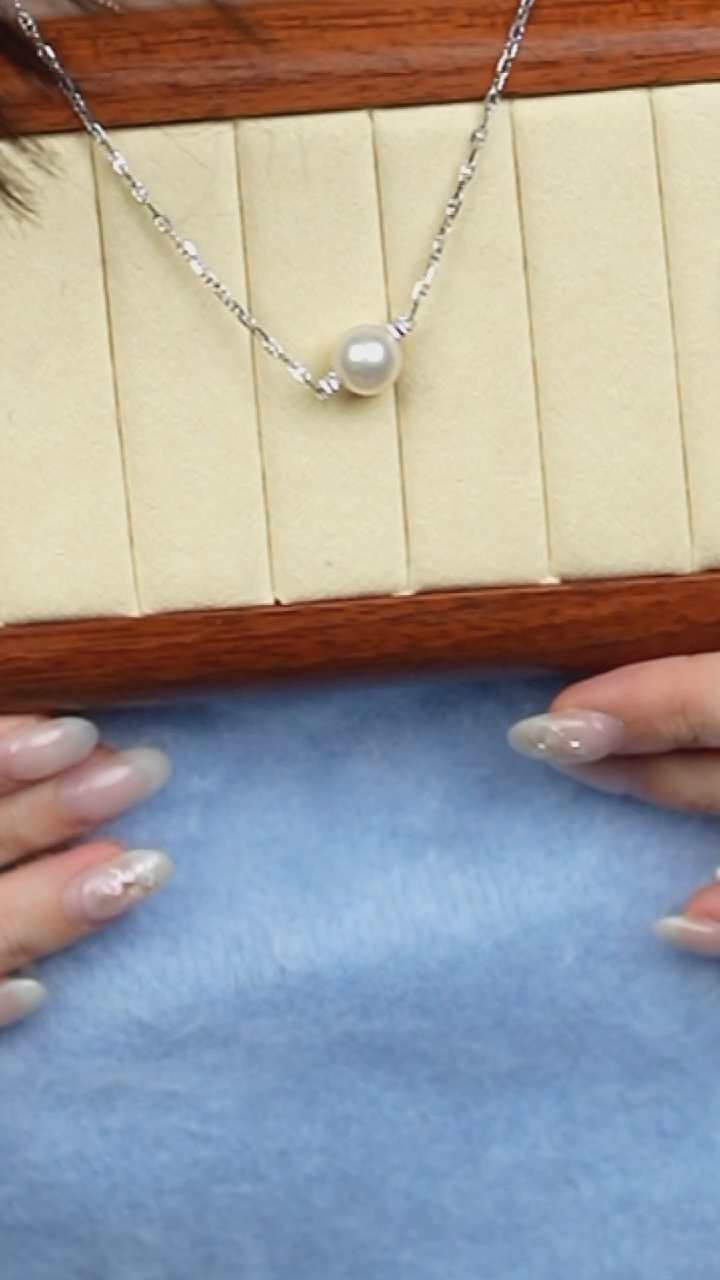 项链银S925镶嵌海水珍珠10-11澳白单珠路路通