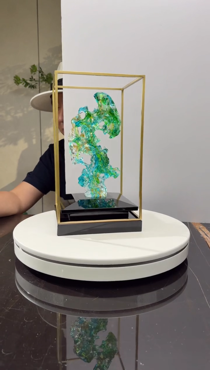 摆件CS0202001欧碧色小太湖石+定制黑底座架子