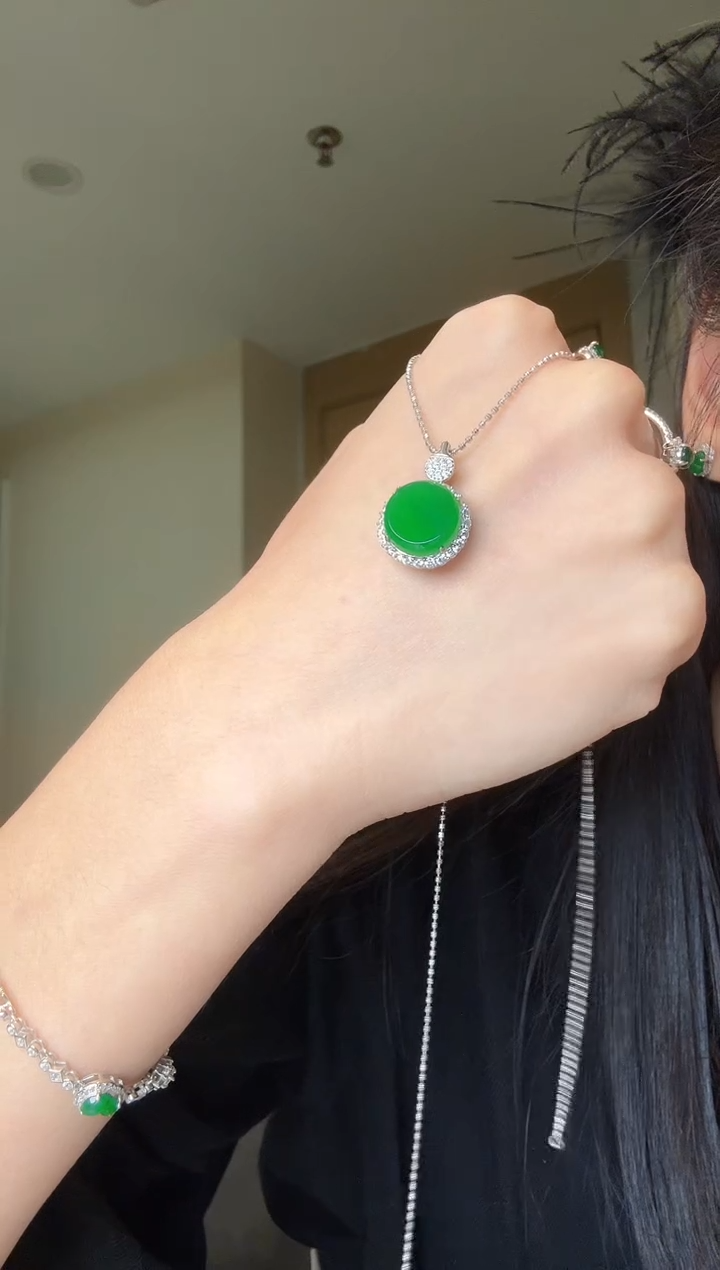 【闪购商品】翡翠吊坠(不含链)银S925镶嵌天然翡翠吊坠3