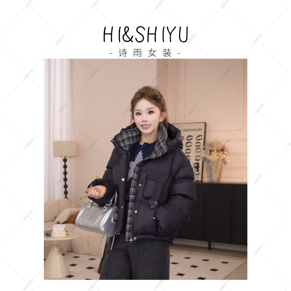 【90白鹅绒】宽松连帽短款潮流立领女士保暖花苞短款