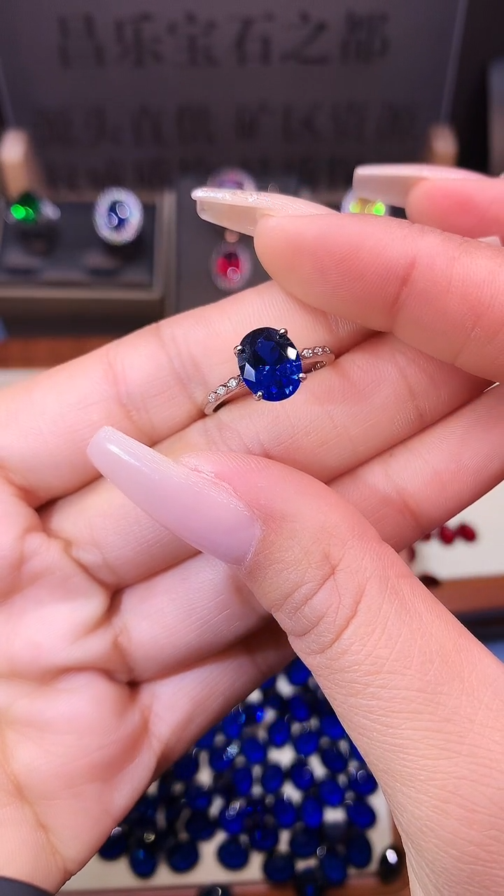戒指蓝宝石银S925镶嵌......