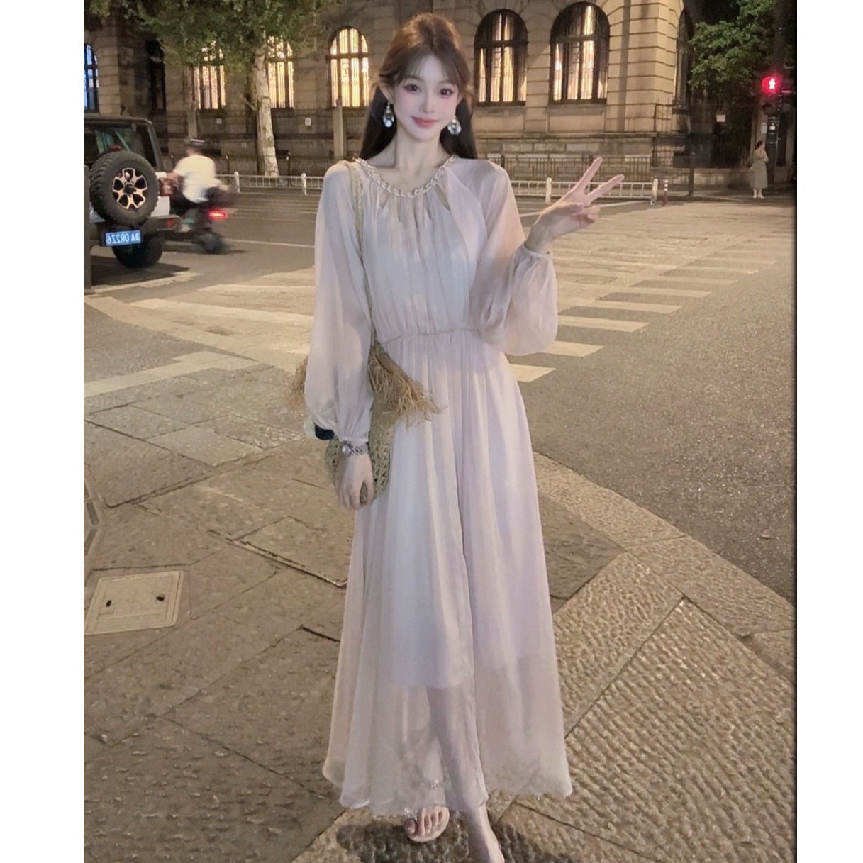 1小狐狸PLUS/欧若风气质仙女连衣裙甜美度假重工显瘦透气251227