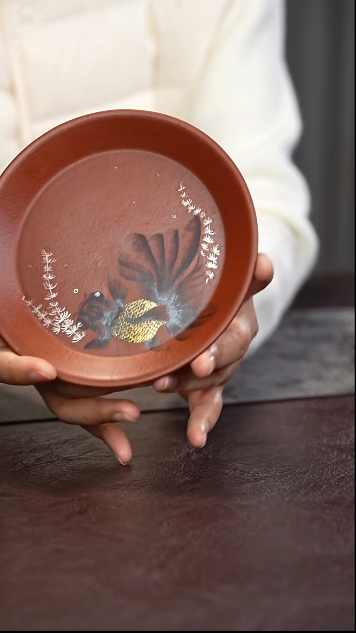 茶杯紫泥朱泥金银鱼壶承