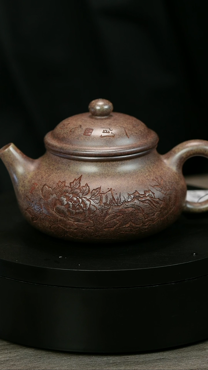 茶壶紫砂老*H1984李琴刻绘柴烧容天