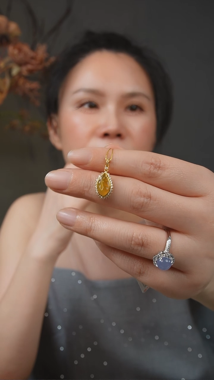 吊坠(不含链)18K金镶嵌翡翠天然缅甸翡翠吊坠