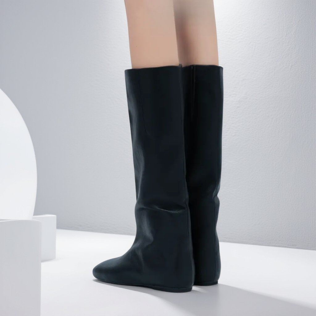 线条主义  简约内增高套筒圆头高筒靴