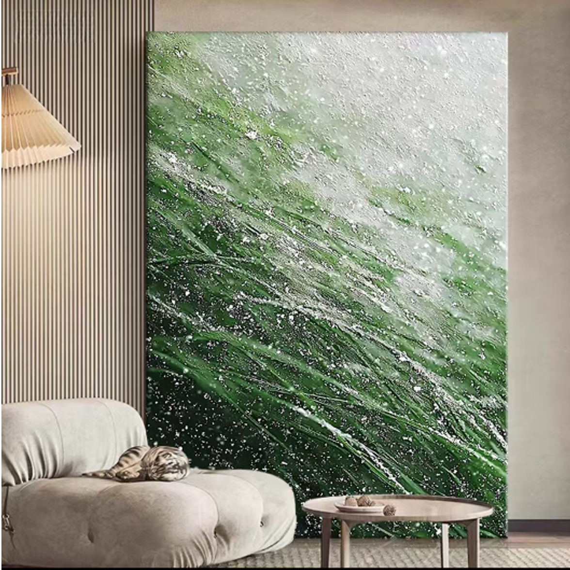 纯手♥绘无框油画《绿野》现代简约绿色艺术抽象装饰画