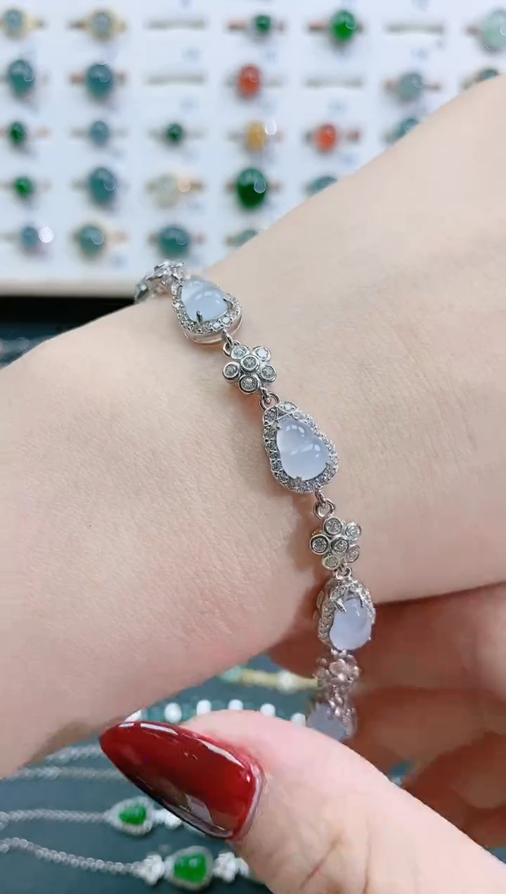 银S925镶嵌手链翡翠天然翡翠