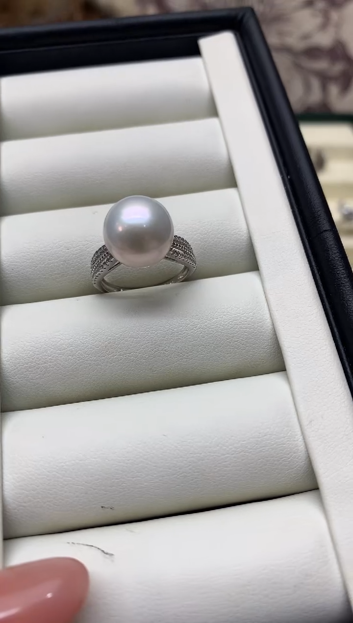 银S925镶嵌戒指淡水珍珠11-12mm