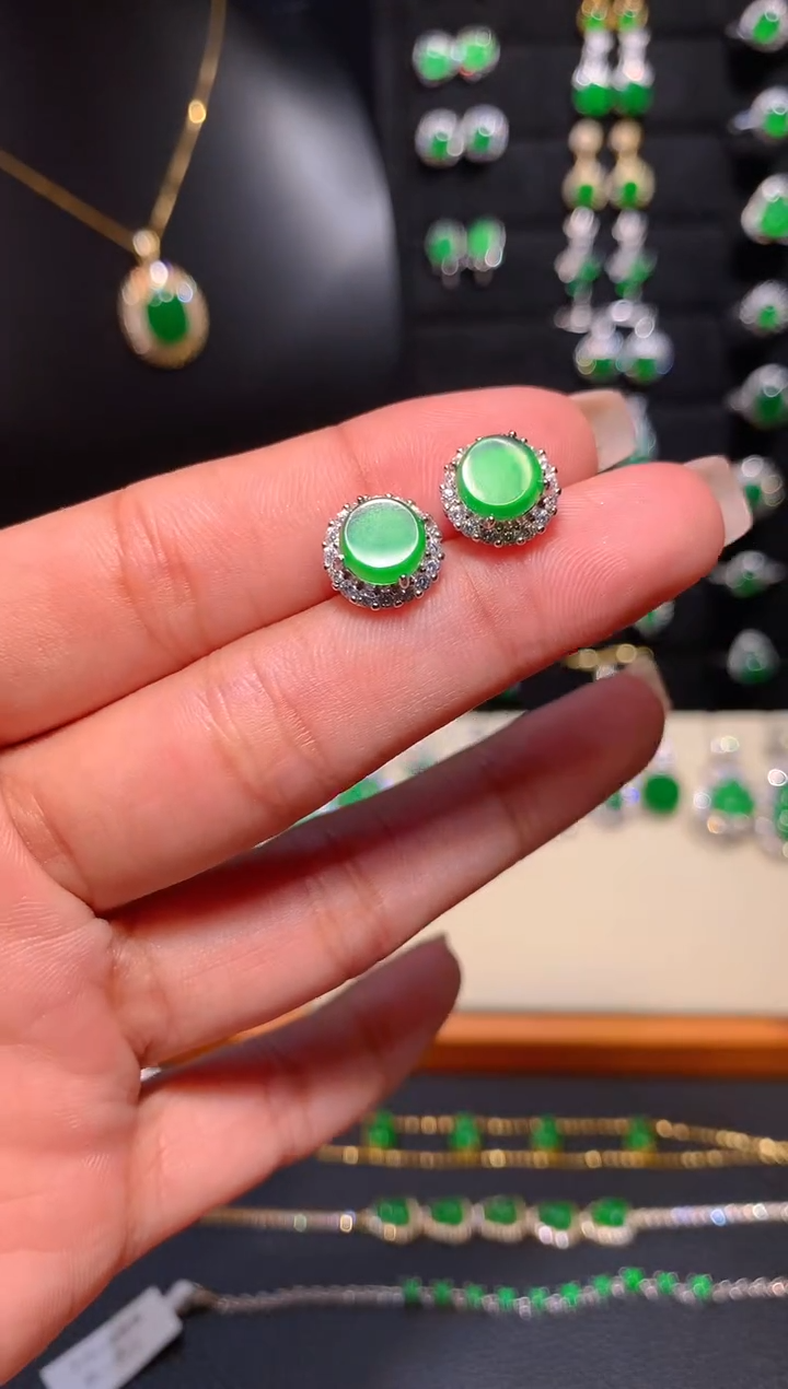 【闪购商品】翡翠耳饰银S925镶嵌多样性