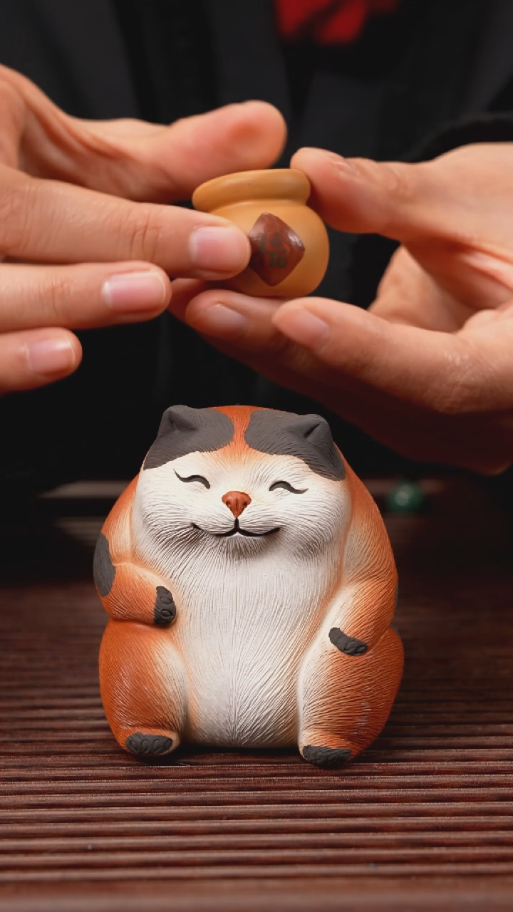 【闪购商品】紫砂茶宠三花小猫+福罐