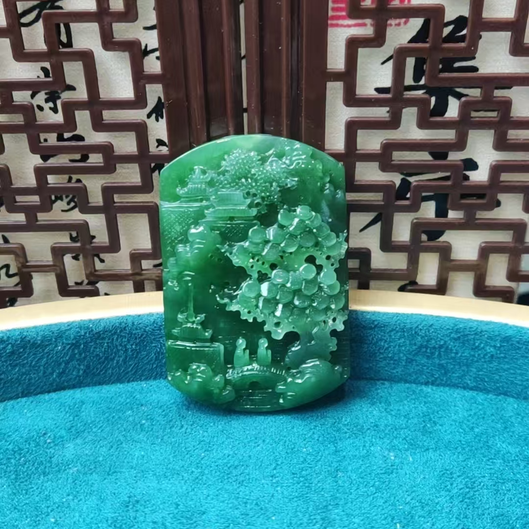 和田玉碧玉山水吊坠