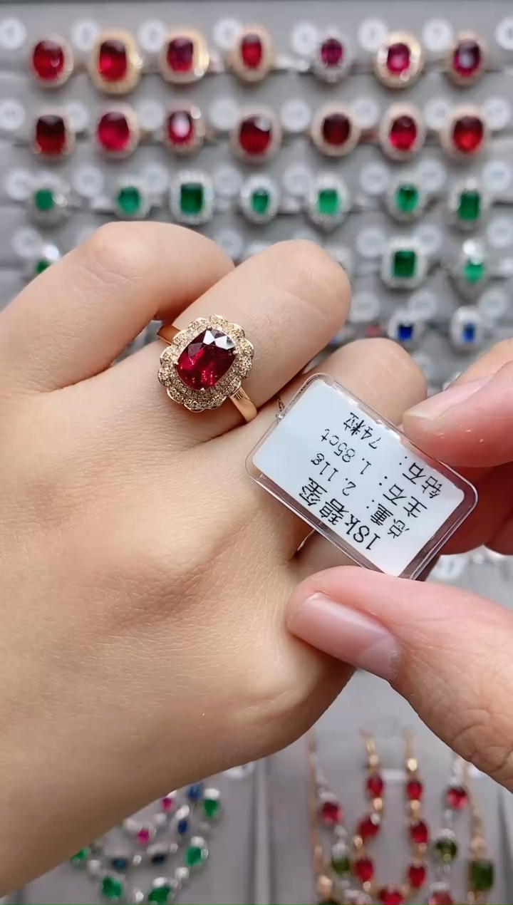【闪购商品】红色碧玺18K金戒指18K金镶嵌.