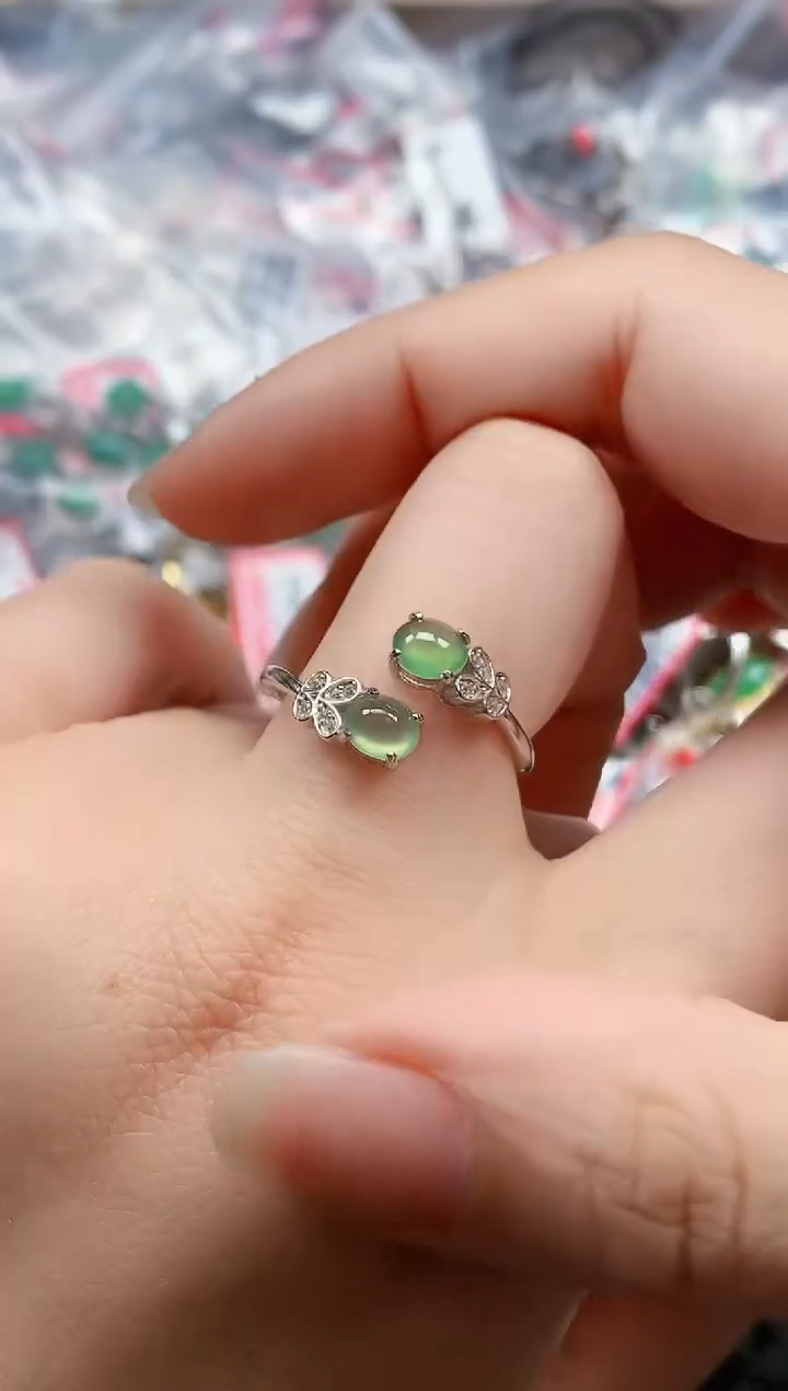 银S925镶嵌戒指翡翠天然A货缅甸翡翠