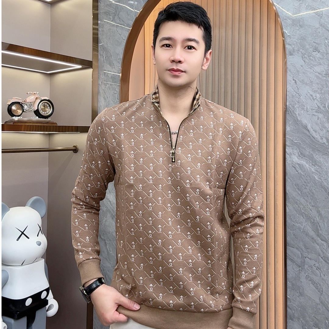  清 欧彬泽【9070】2024男士秋季新款翻领休闲半拉链长袖卫衣9070