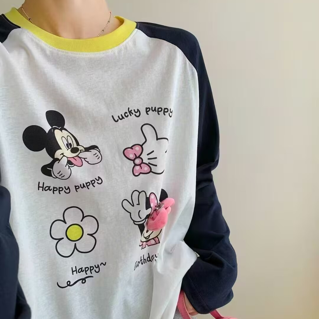 T2584 可爱米奇撞色插肩袖上衣