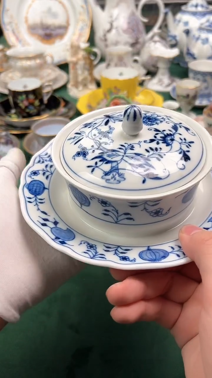 瓷片梅森蓝洋葱带盖酱料碗一等