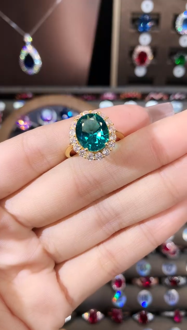 银S925镶嵌戒指碧玺911金色