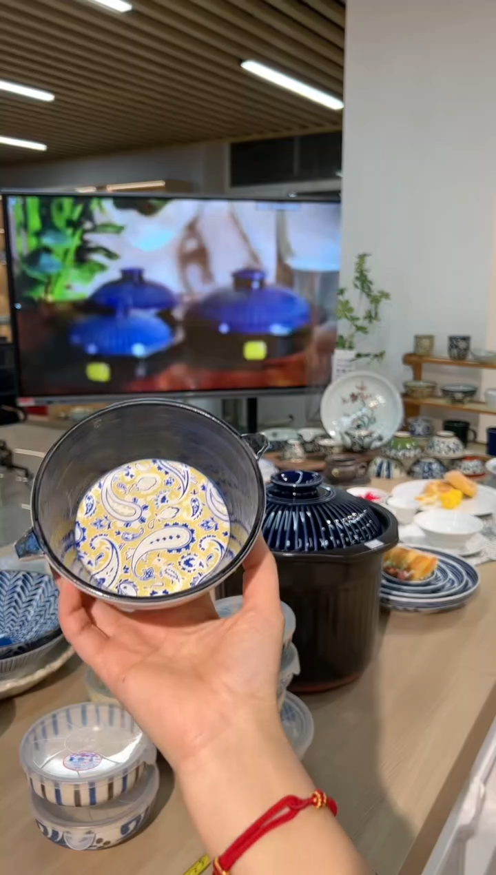 【闪购商品】瓷片-ペイズリー 耳付ボウル ｲｴﾛｰ