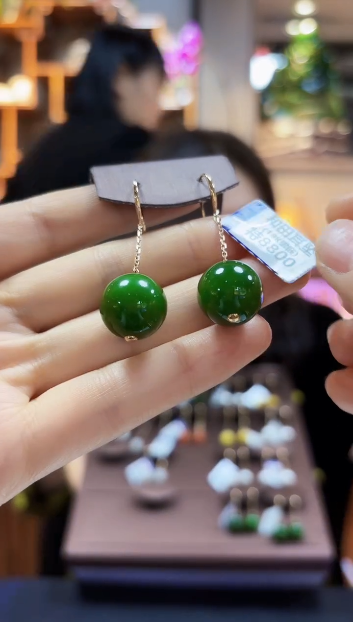 【闪购商品】和田玉耳饰18K金镶嵌15耳饰