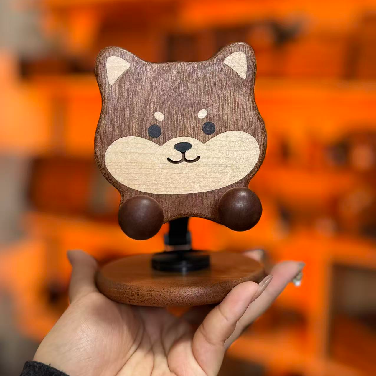 柴犬实木手机支架旺财桌面创意摆件可旋转折叠