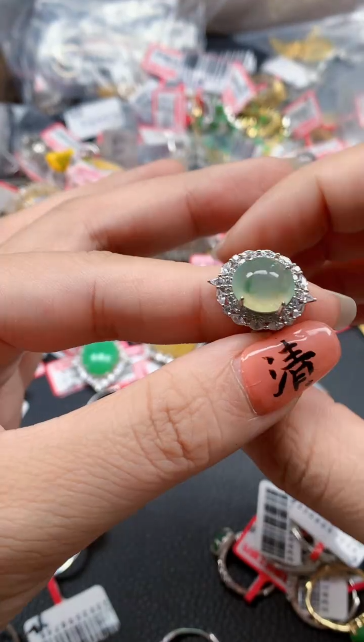 银S925镶嵌戒指翡翠天然A货缅甸翡翠