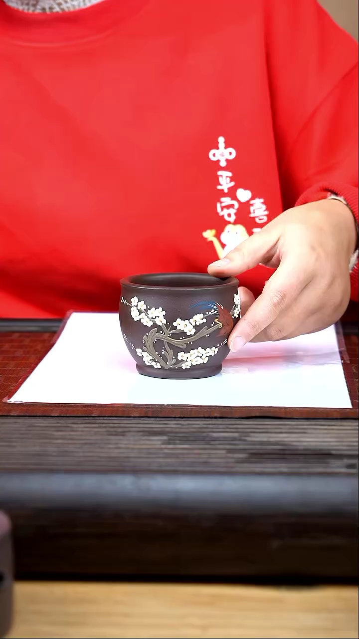 【闪购商品】紫砂茶壶一只小鸟杯+白花