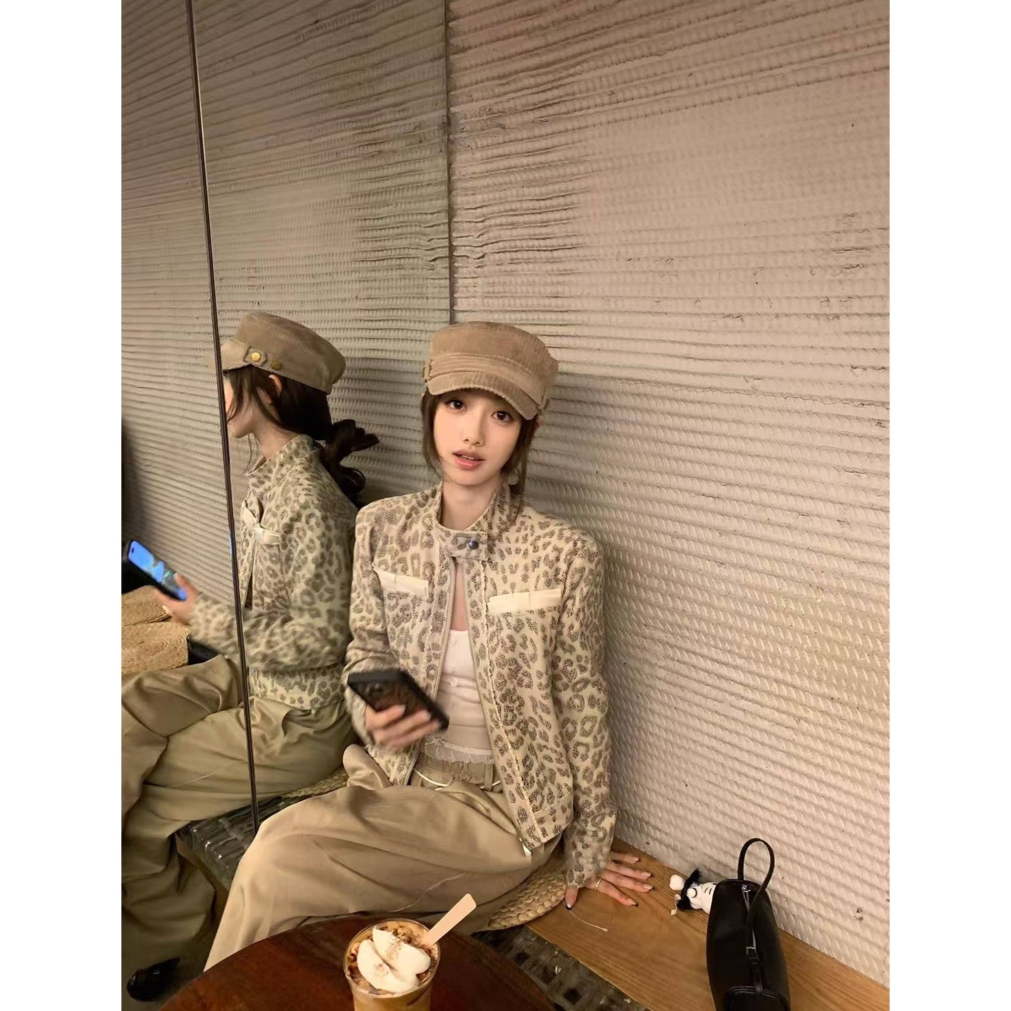 豹纹限定'小众定染豹纹印花立领外套C 9309#