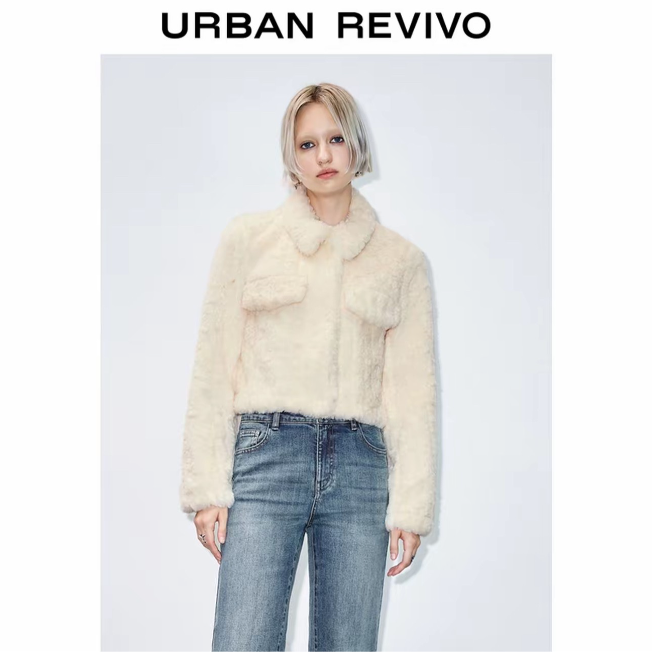 UR2025冬季新款女流光风休闲经典翻领口袋毛绒外套UYY150035+