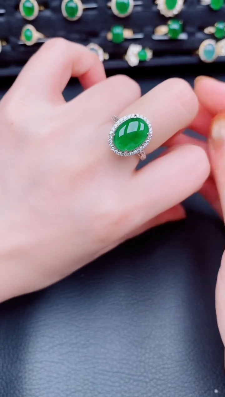 【闪购商品】翡翠戒指银S925镶嵌天然a货翡翠110