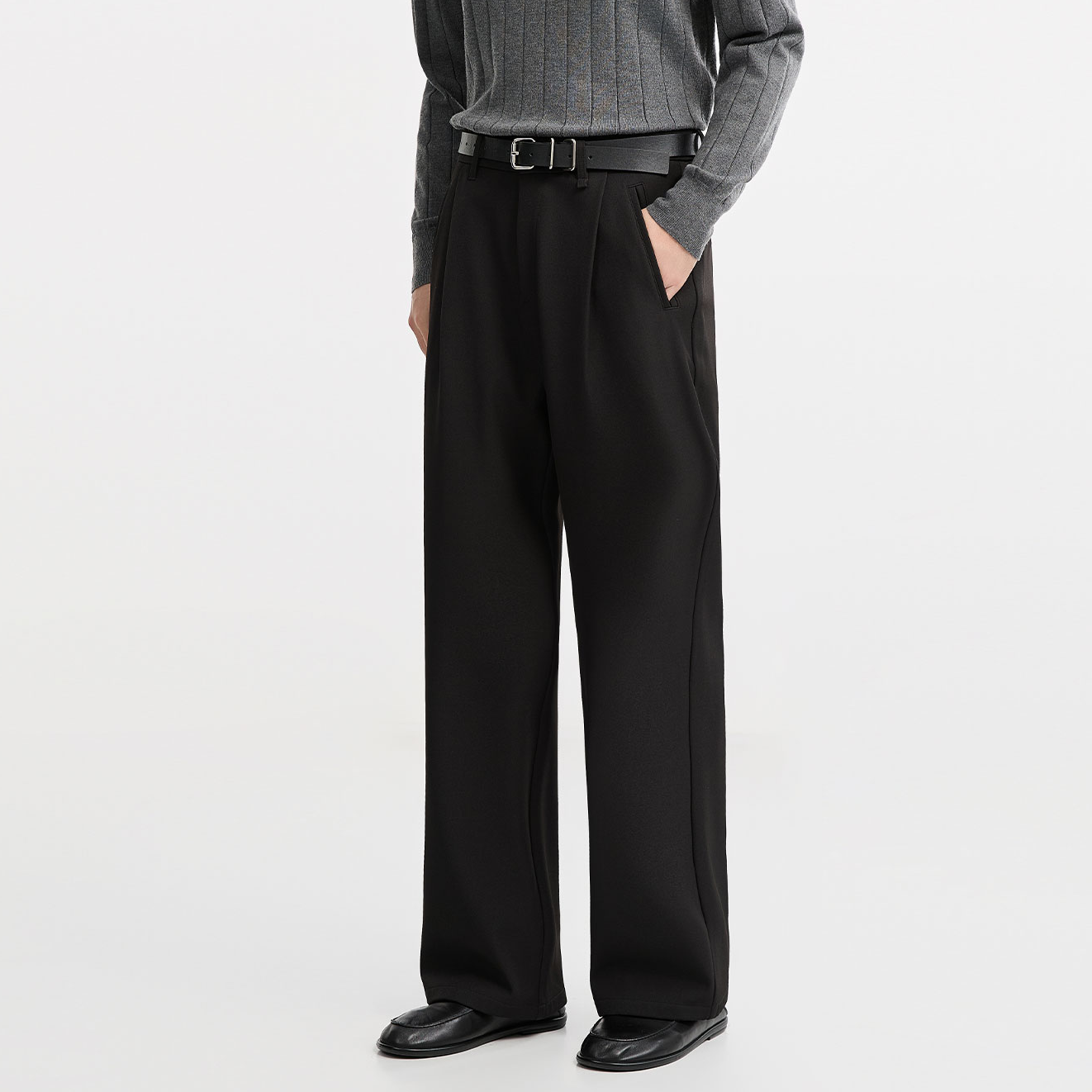 BJZE男装秋季抗皱休闲裤冰丝凉感显瘦直筒百搭垂感长裤子F431083