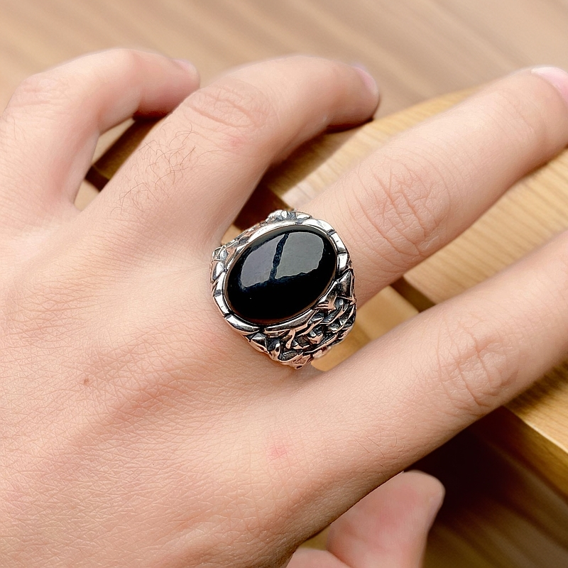和田玉S925银镶嵌男士气质轻奢时尚复古个性银色银戒重工古风小众