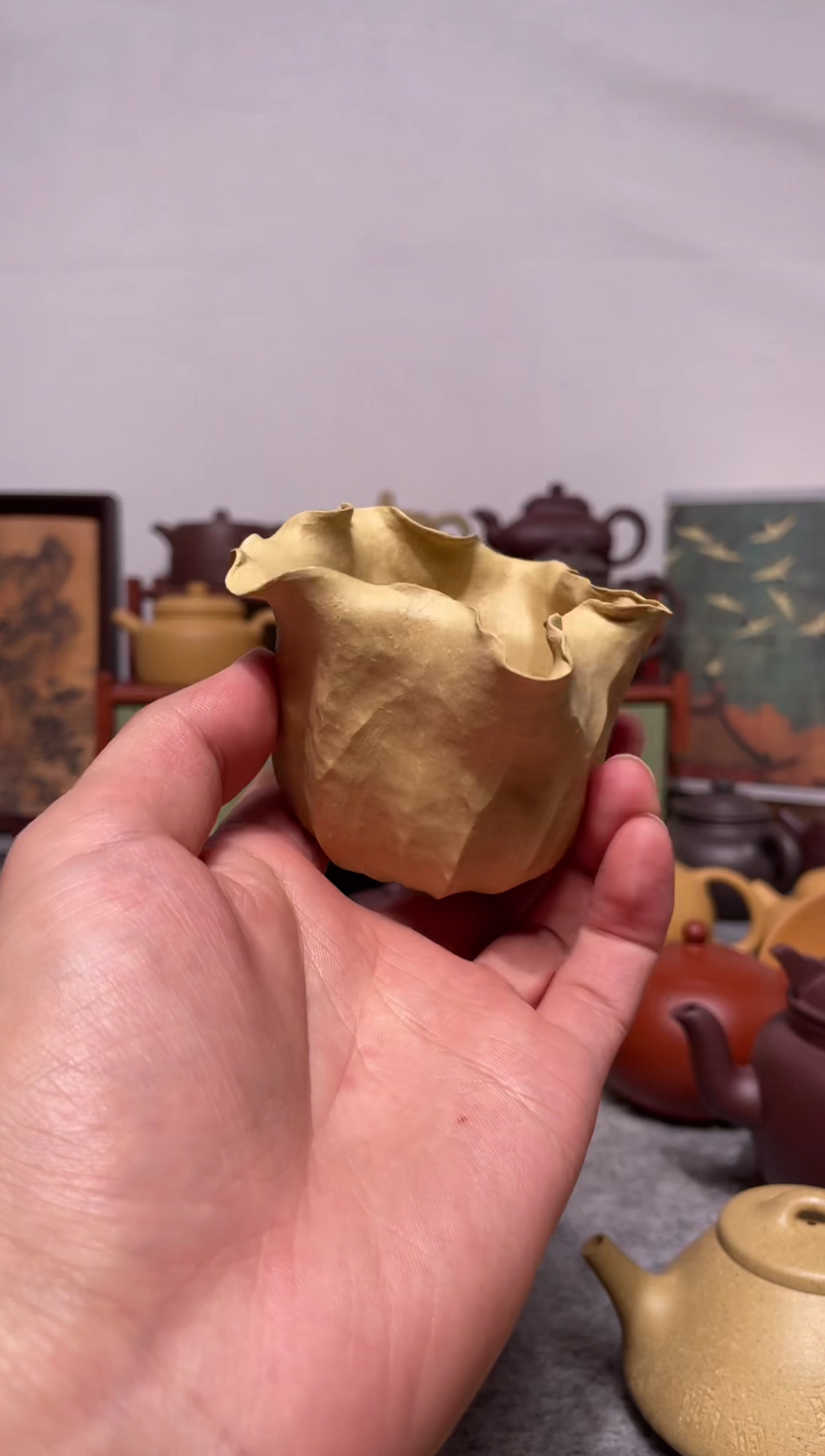 茶杯紫砂郭全手本绿手工泥荷叶杯