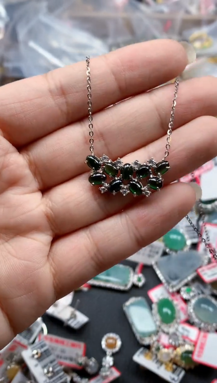 银S925镶嵌戒指翡翠天然A货缅甸翡翠