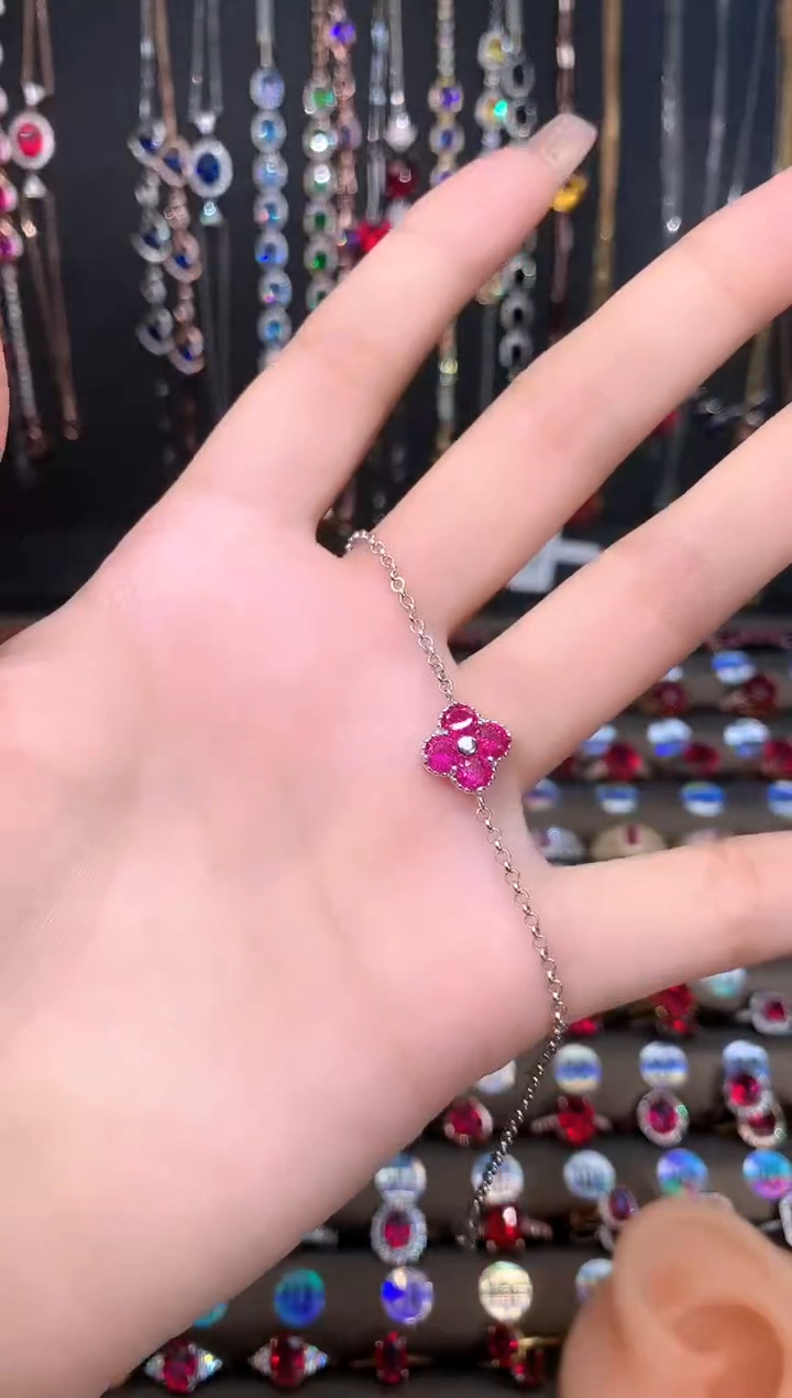 手链银S925镶嵌红宝石银