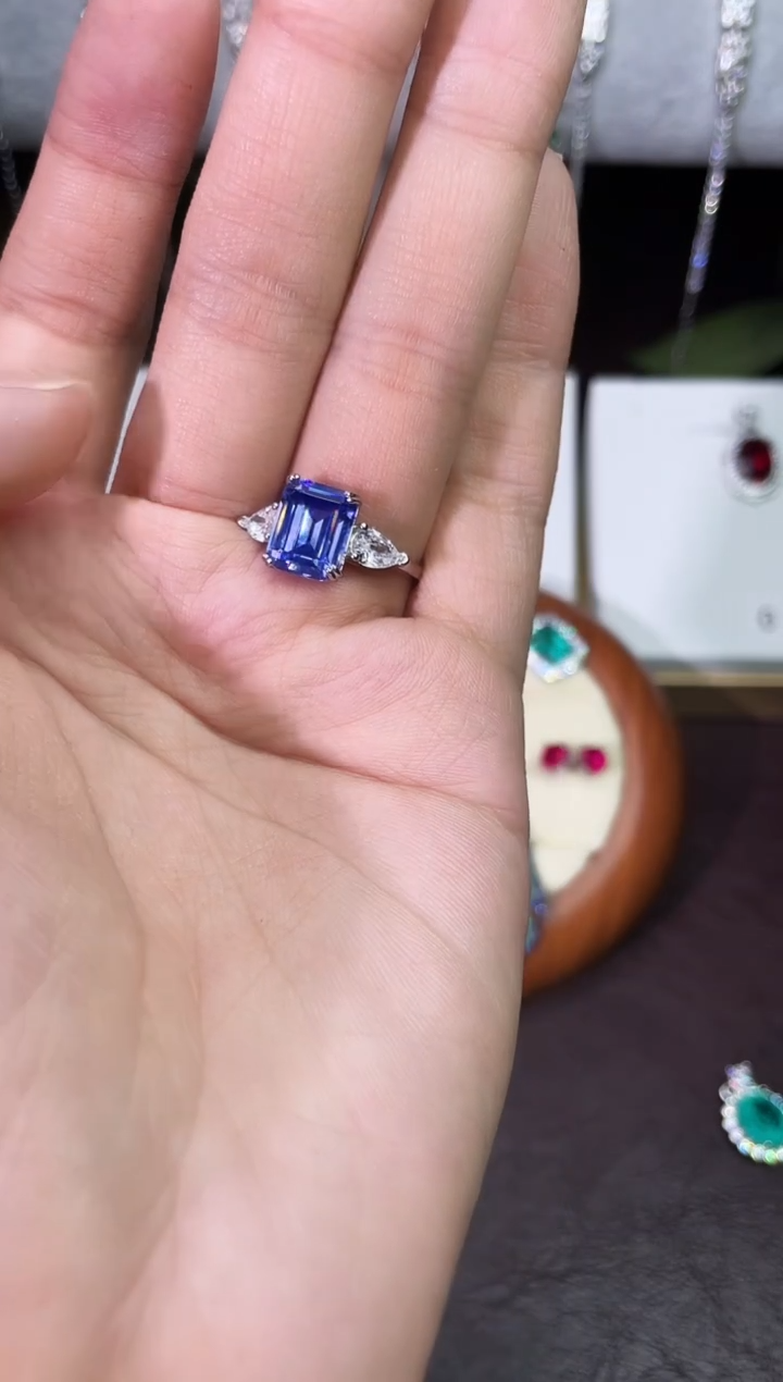 合金合成钻石耳饰蓝宝戒指