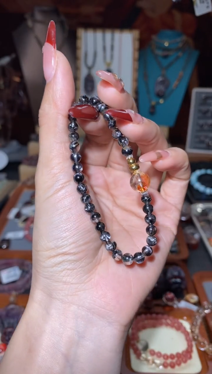 【闪购商品】水晶DIY手串18K金镶嵌黑银钛锦鲤胶花