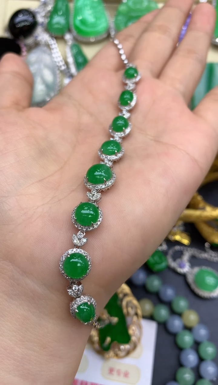 18K金镶嵌手链翡翠474-中国好珍宝