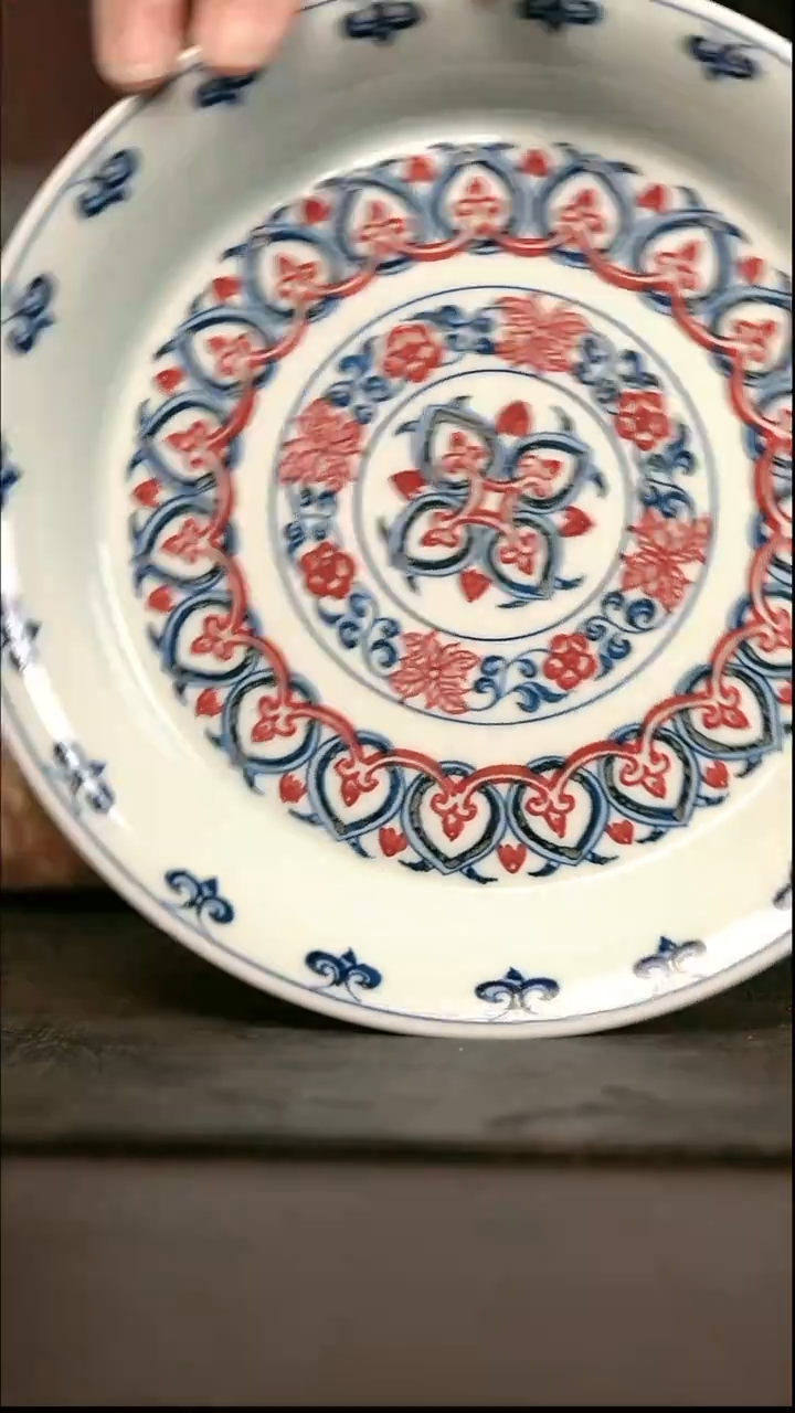 手绘 高温现代瓷  气窑  宝相花壶承17.5CM 