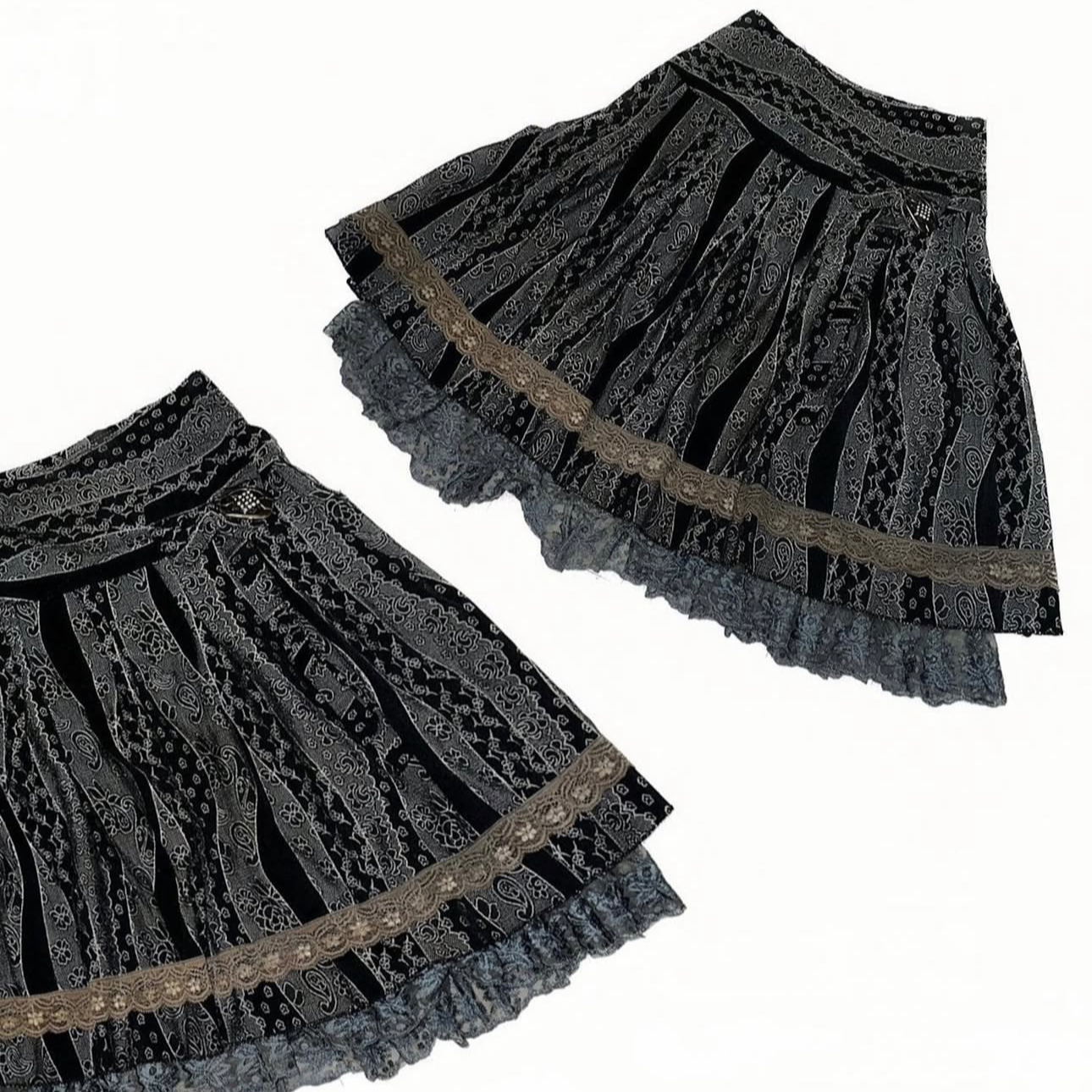 【15~29】古着半身裙复古拼接裙奈奈蛋糕裙日系格纹裙夏季Vintage