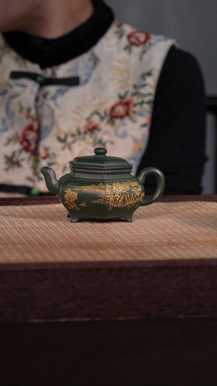 茶壶紫砂金鼎古绿泥 170cc