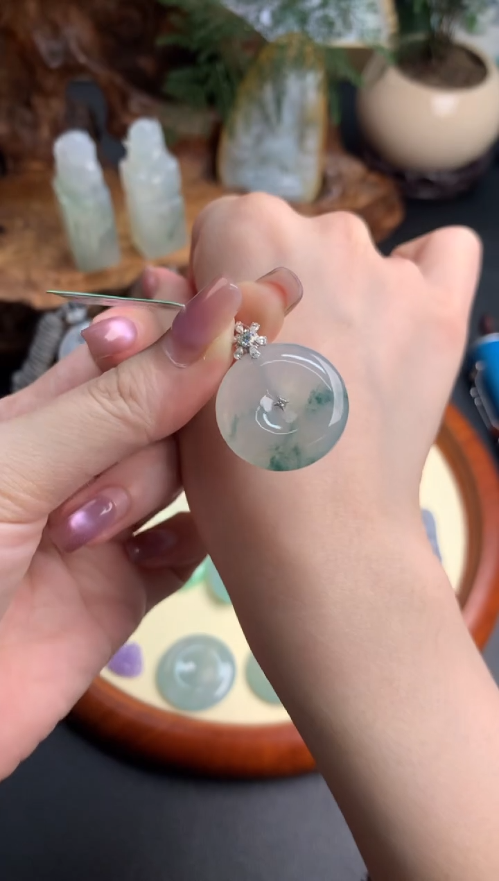 吊坠(不含链)18K金镶嵌翡翠翡翠饰品-56