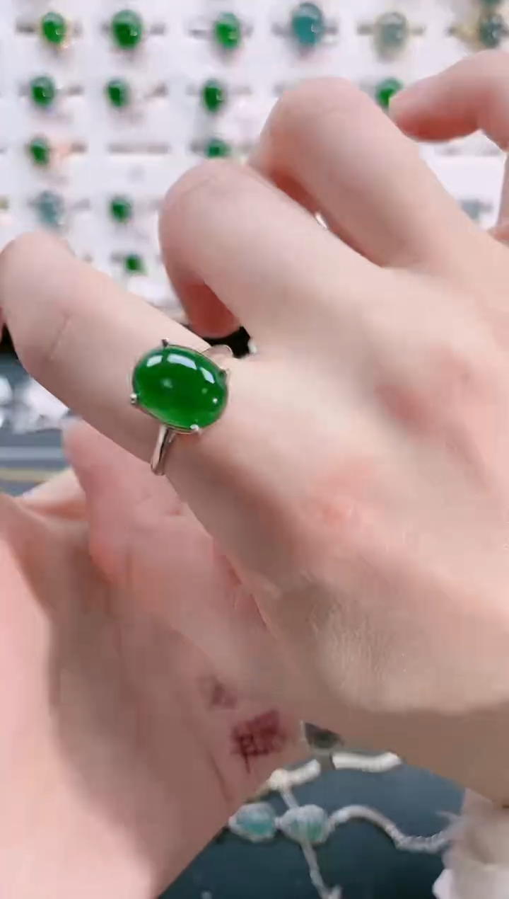 【闪购商品】翡翠戒指银S925镶嵌天然翡翠天然翡翠