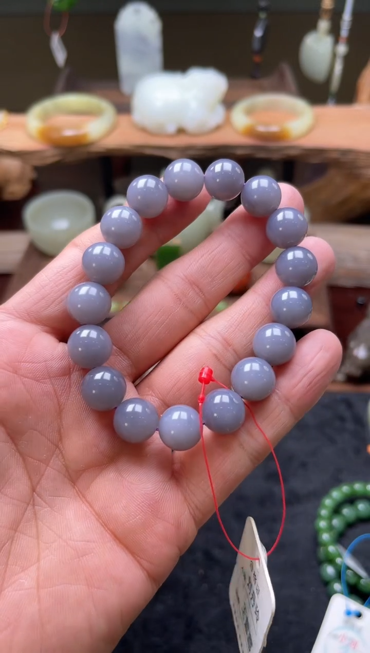 【闪购商品】和田玉手串未镶嵌卡12青海烟紫圆珠A9001821