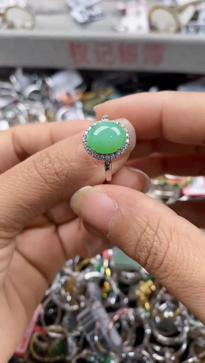 银S925镶嵌戒指翡翠777---7