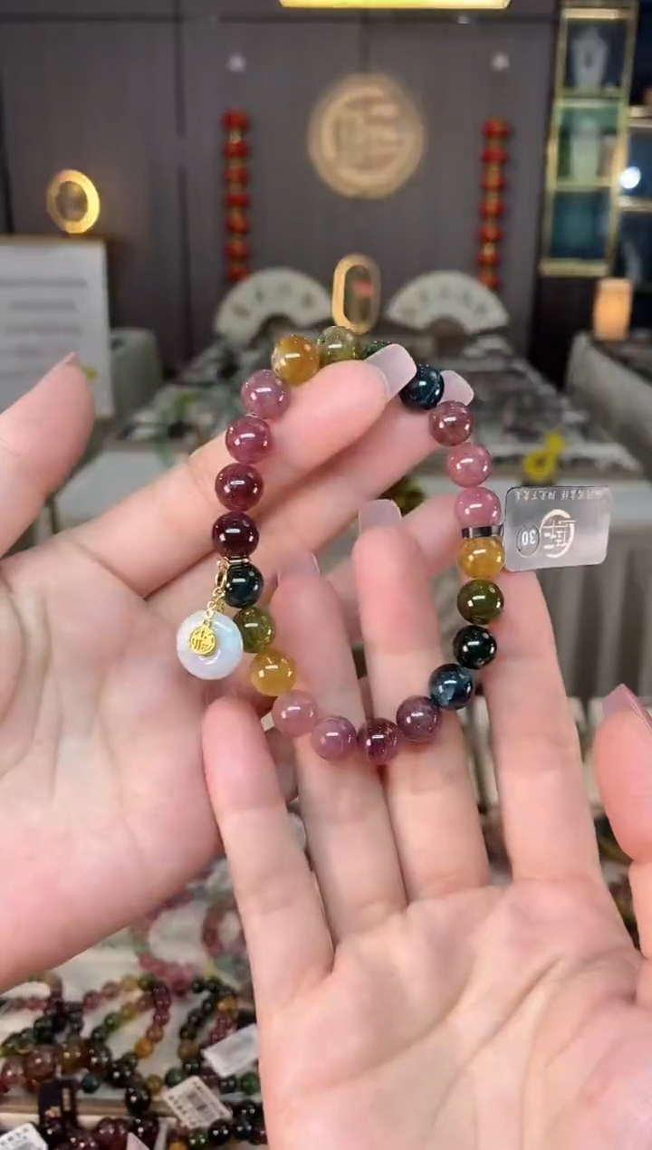 未镶嵌老矿碧玺彩虹单圈手串8mm+碧玺hon多样性发货一条