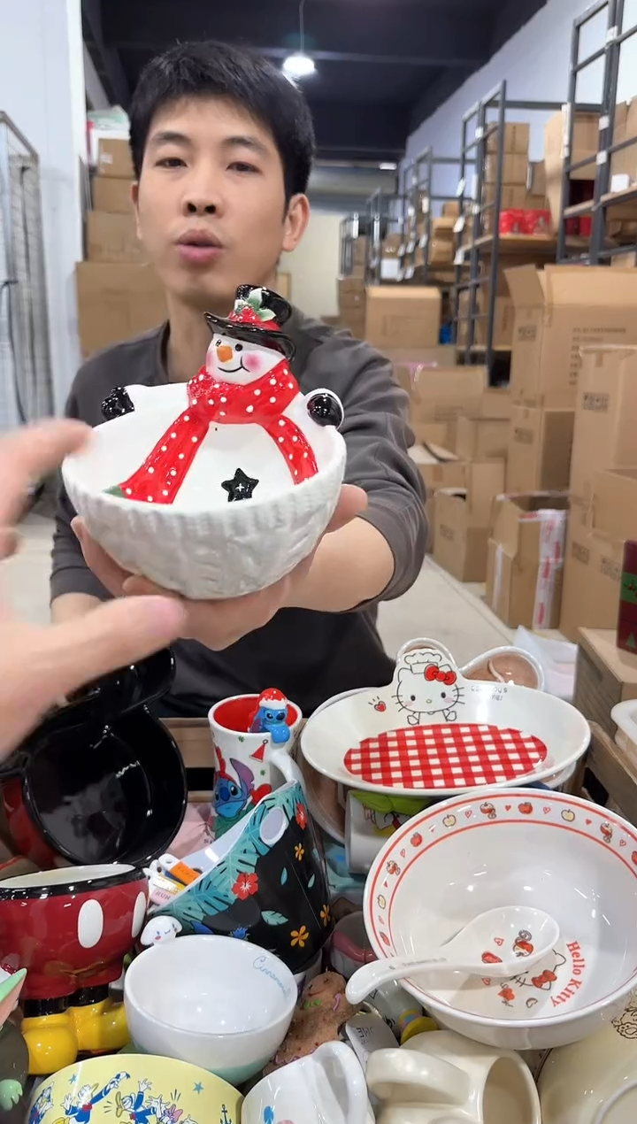 瓷片原盒雪人碗  