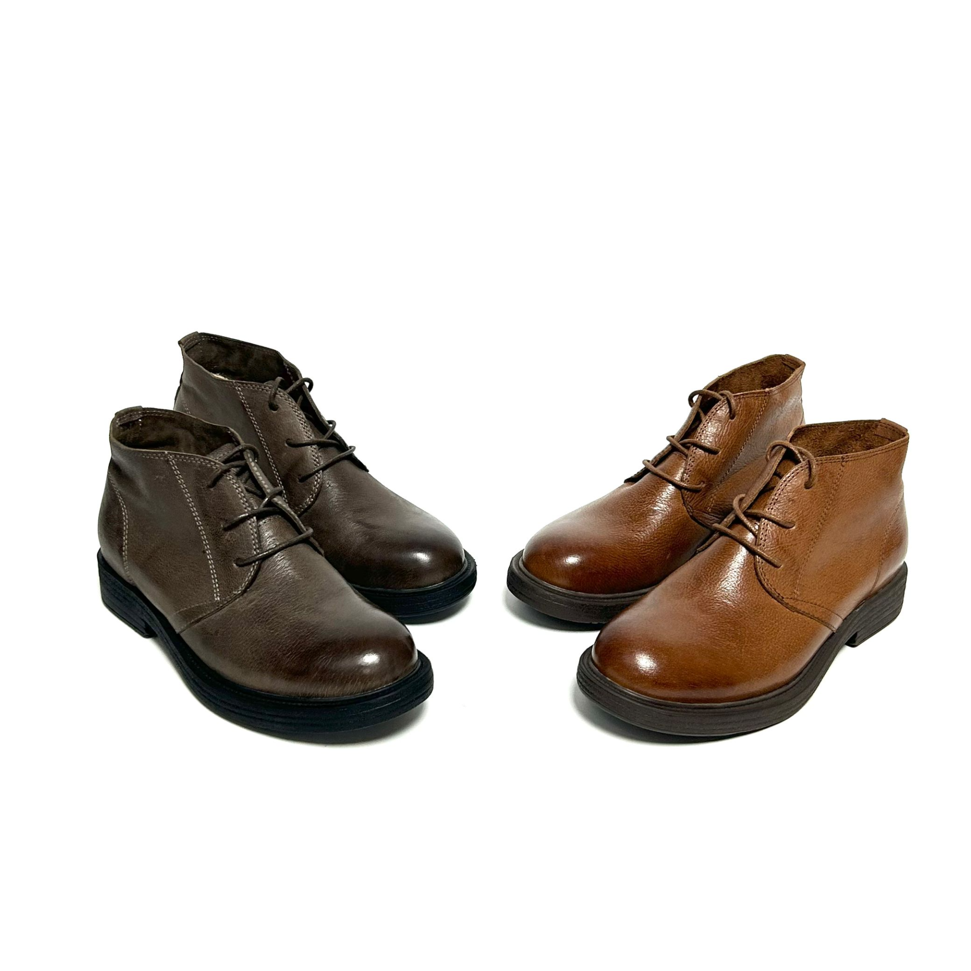 春秋新款百搭复古休闲牛皮英伦风短靴女圆头平底系带厚底马丁靴